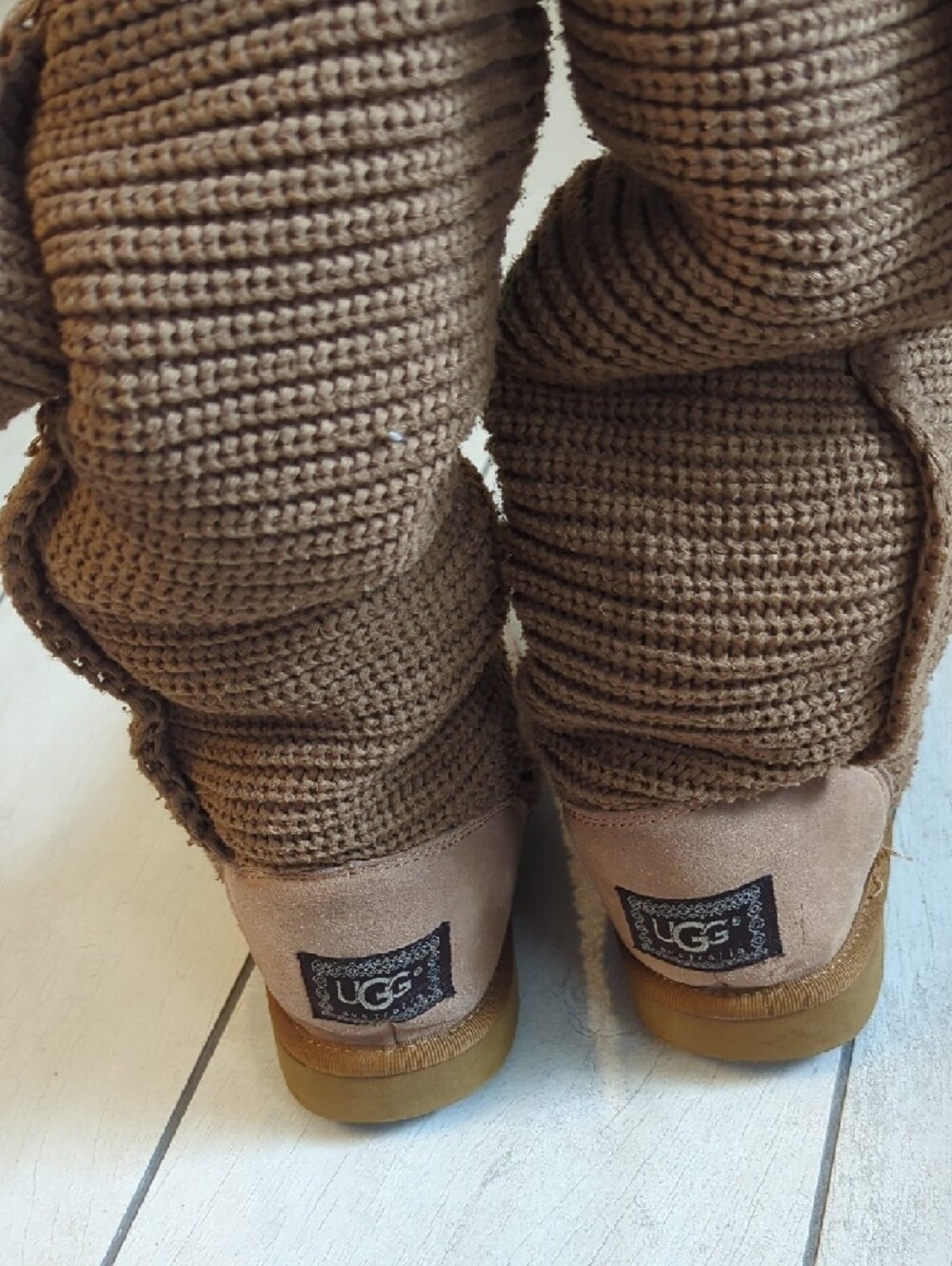 UGG Women's Tan Knit & Suede Boots - Picture 2 of 8